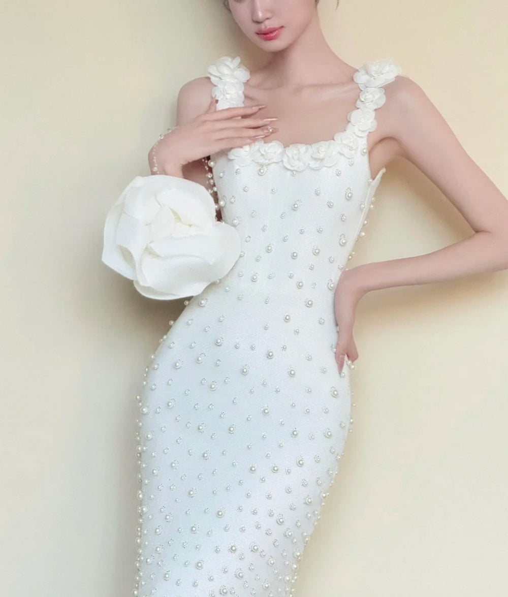 formaldressy-White Elegant And Delicate Beaded Satin Prom Dress gh6233
