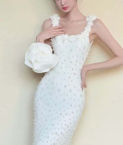 formaldressy-White Elegant And Delicate Beaded Satin Prom Dress gh6233