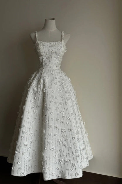 formaldressy- White Exquisite Pearl Embellishment Long Chiffon Prom Dress gh6212
