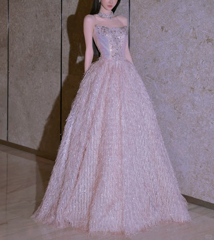 formaldressy-Pink Fashion Beaded Elegant Long Tulle Ball Gown Evening Dress gh5074