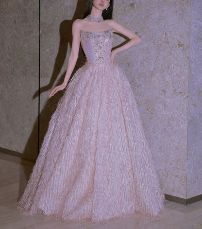formaldressy-Pink Fashion Beaded Elegant Long Tulle Ball Gown Evening Dress gh5074