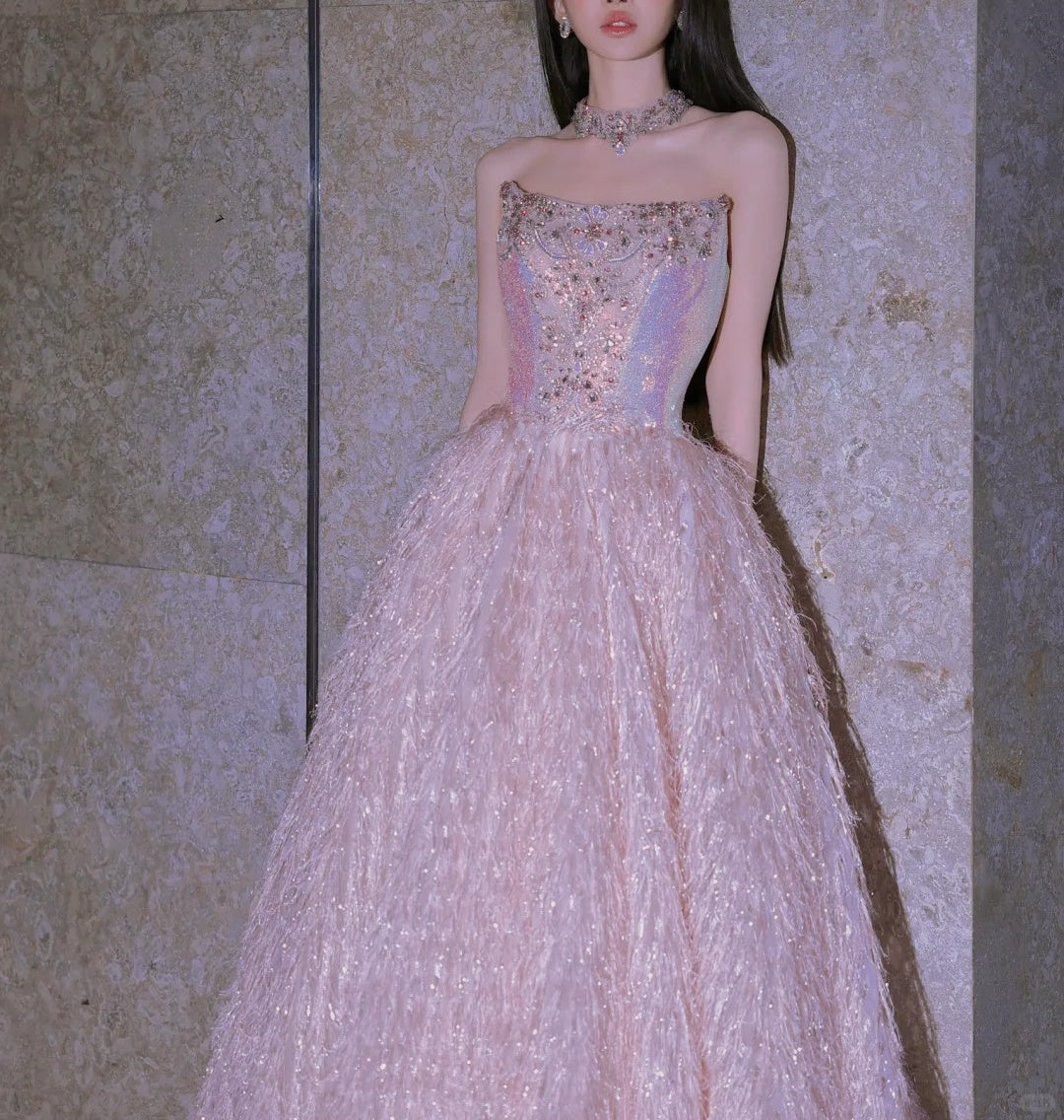 formaldressy-Pink Fashion Beaded Elegant Long Tulle Ball Gown Evening Dress gh5074