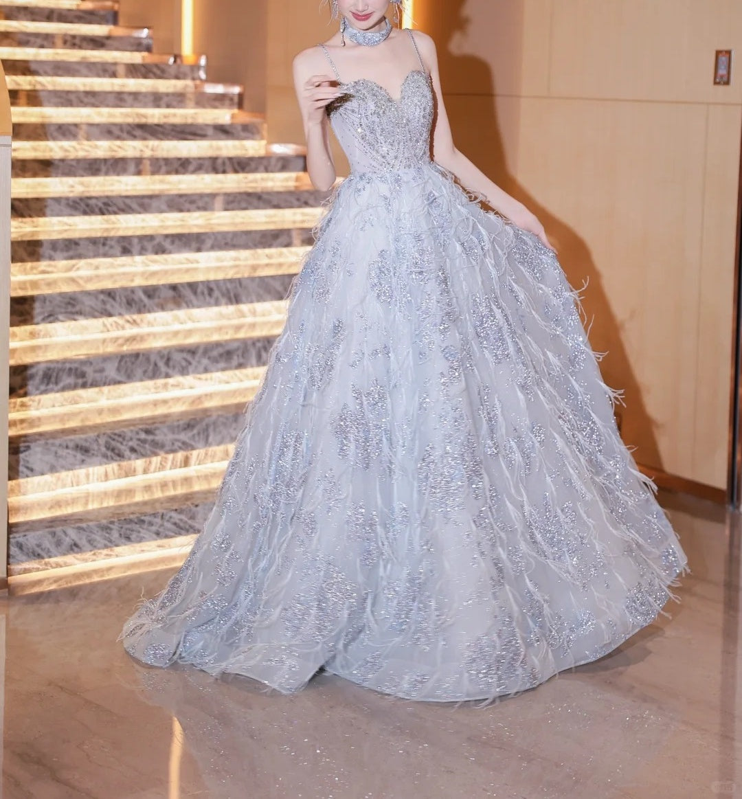 formaldressy-Blue fashion beaded elegant long tulle ball gown evening dress gh5075