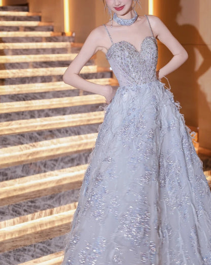 formaldressy-Blue fashion beaded elegant long tulle ball gown evening dress gh5075
