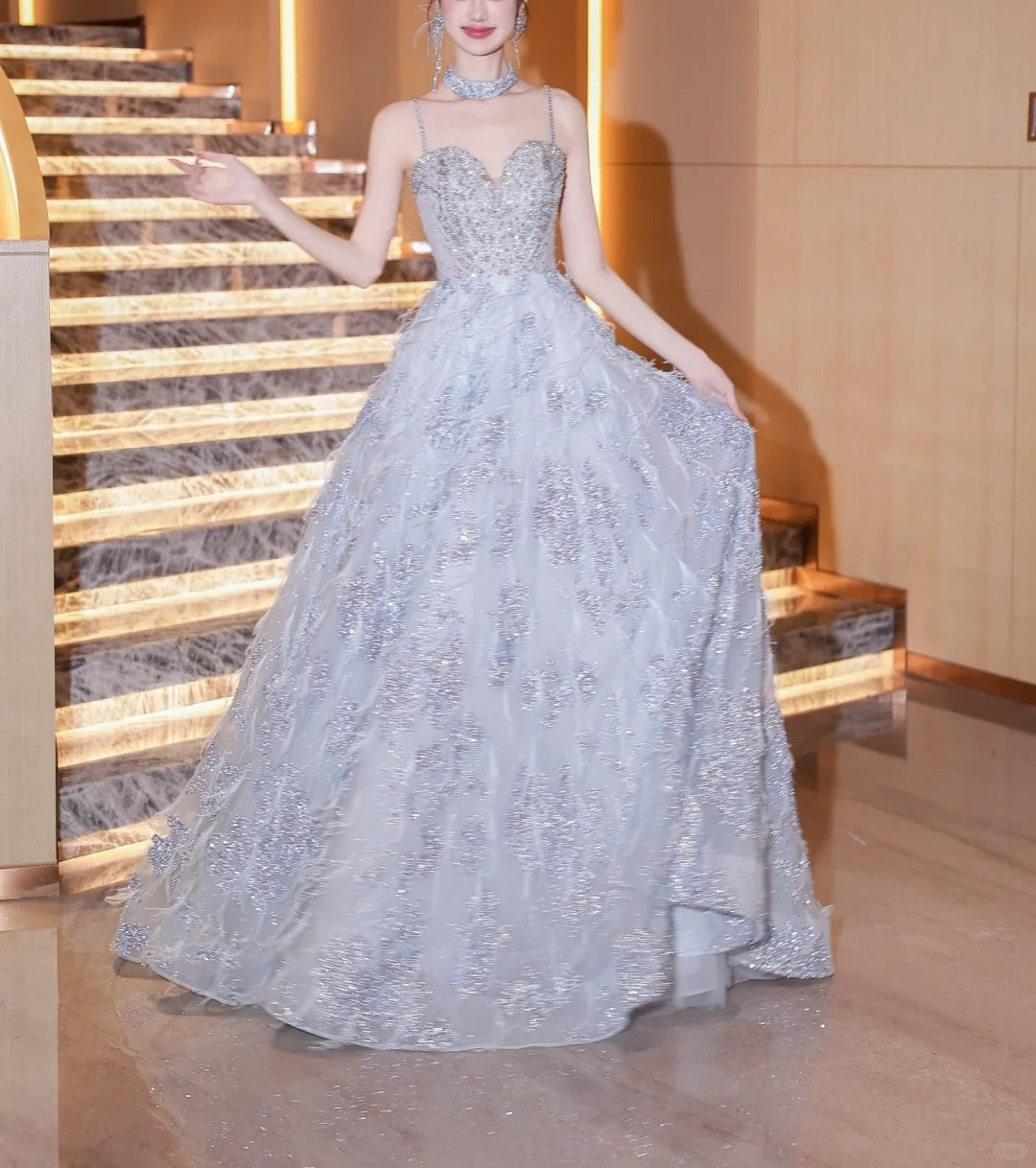 formaldressy-Blue fashion beaded elegant long tulle ball gown evening dress gh5075