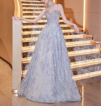 formaldressy-Blue fashion beaded elegant long tulle ball gown evening dress gh5075