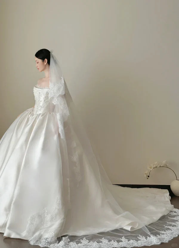 formaldressy-White satin long elegant tulle wedding prom dress gh5435