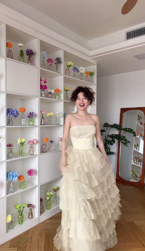 Elegant A Line Strapless Layered Organza Prom Dress Party Dress SH4609