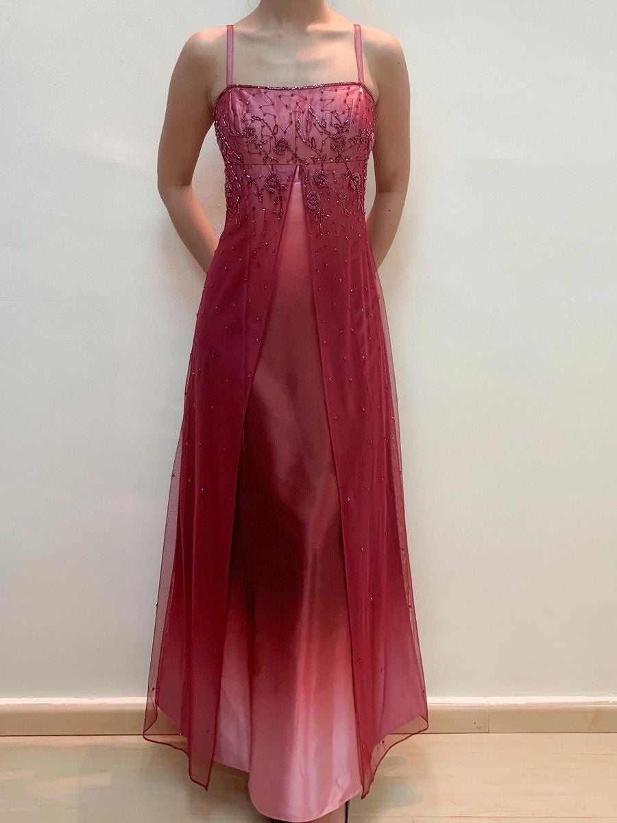 formaldressy--Red exquisite floral beaded fashion long tulle prom dress graduation dress gh5521