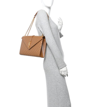 Grain De Poudre Textured Mixed Matelasse Triquilt Large Monogram Satchel Naturel