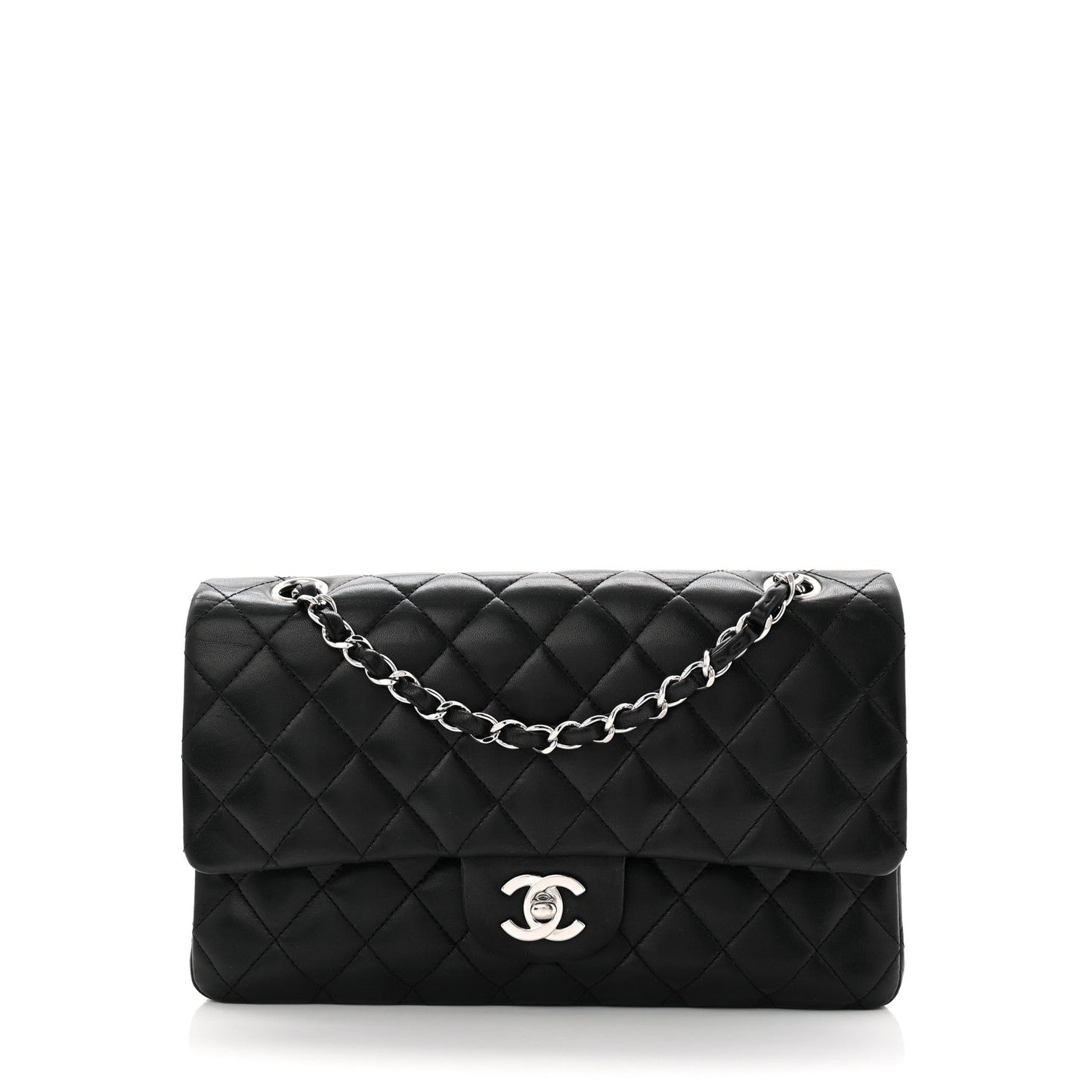 Lambskin Quilted Medium Double Flap Black