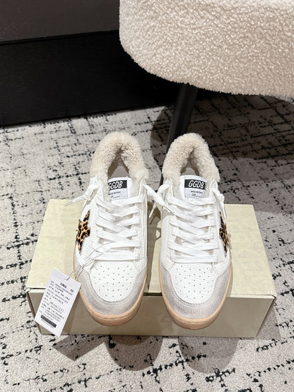 Golden Goose 2025 Star Sneaker White Black mix Leopard Wool Cowhide 500588