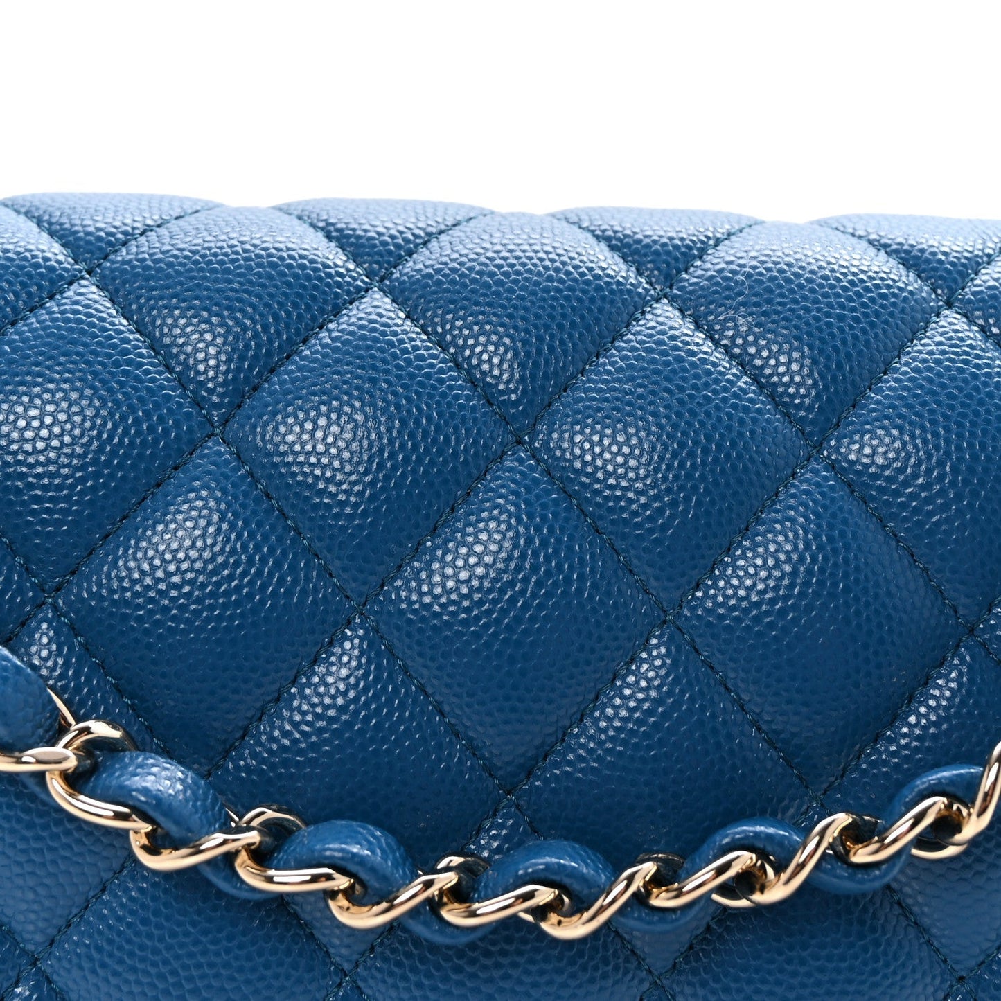Caviar Quilted Medium Double Flap Blue