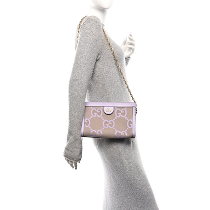 Monogram Jumbo GG Textured Dollar Calfskin Small Ophidia Chain Shoulder Bag Beige Lapis