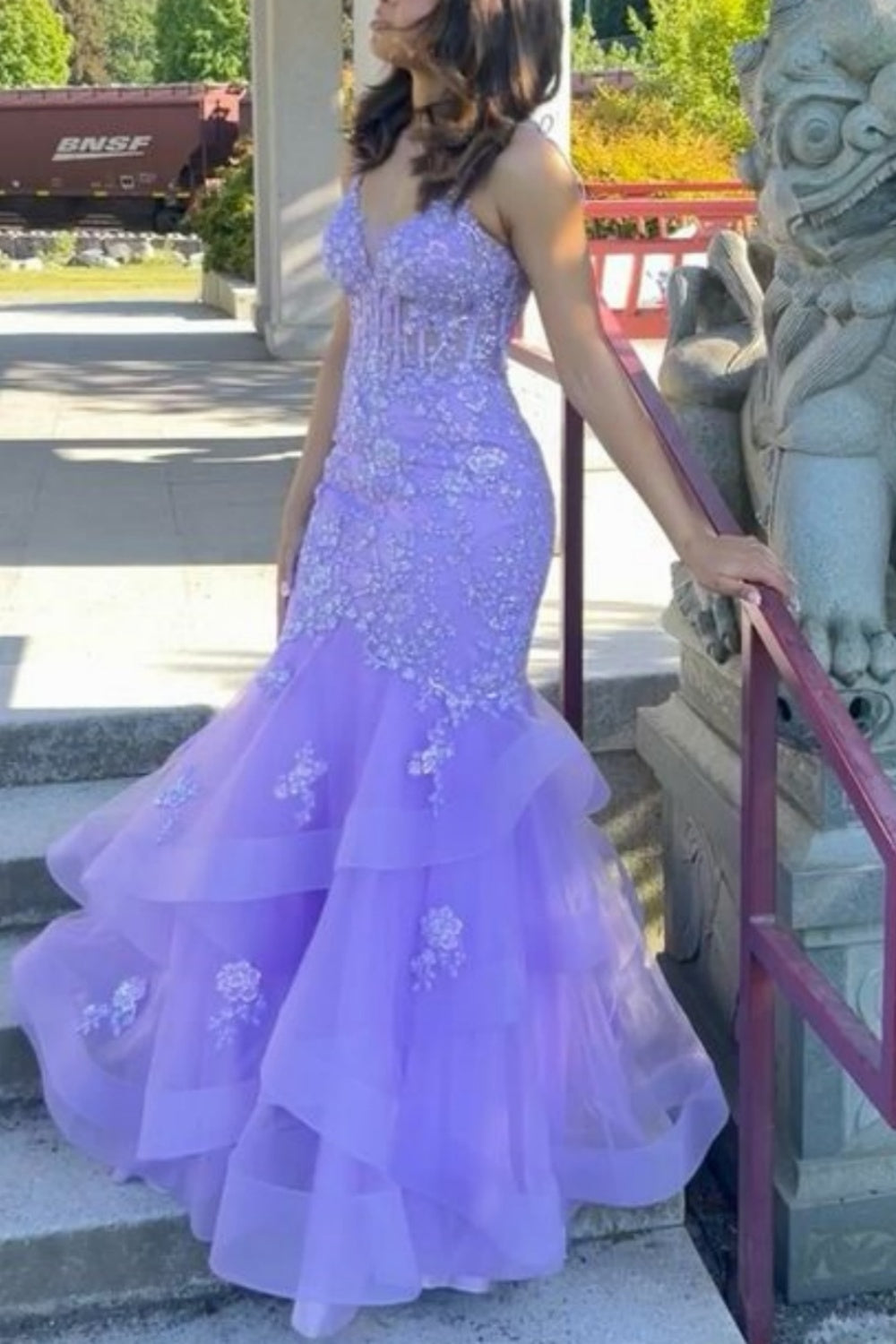 formaldressy-Purple Floral Fishtail Long Mermaid Slim Graduation Dress Prom Dress gh5861