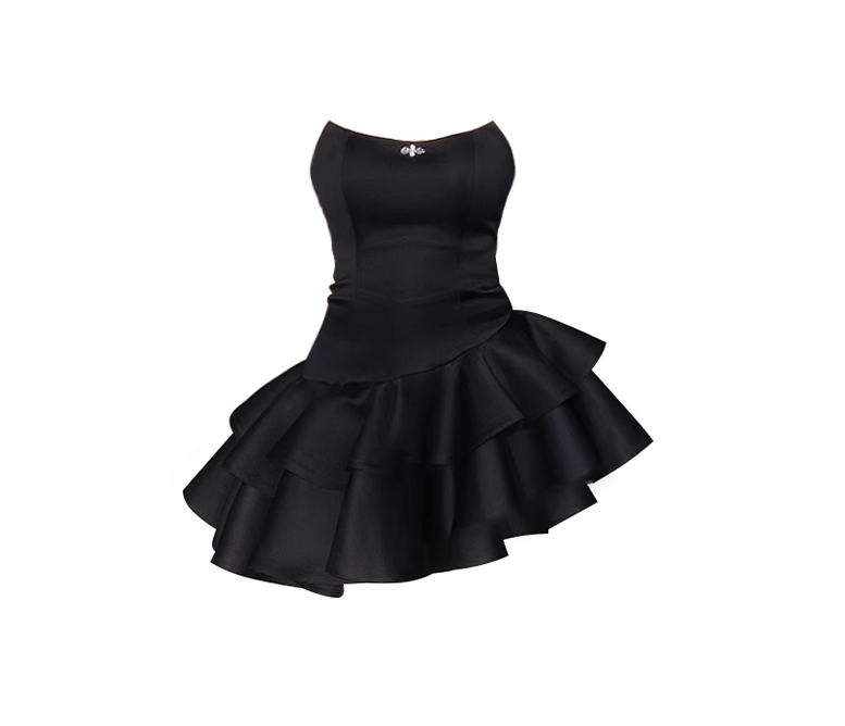 Small dress black dress tube top short skirt irregular cake skirt tutu skirt R0005