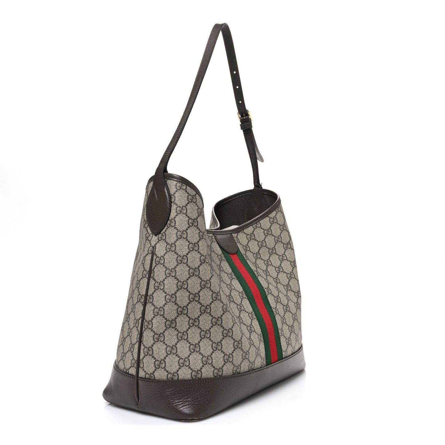 GG Supreme Monogram Textured Dollar Calfskin Web Large Ophidia Bucket Shoulder Bag Beige Ebony New Acero