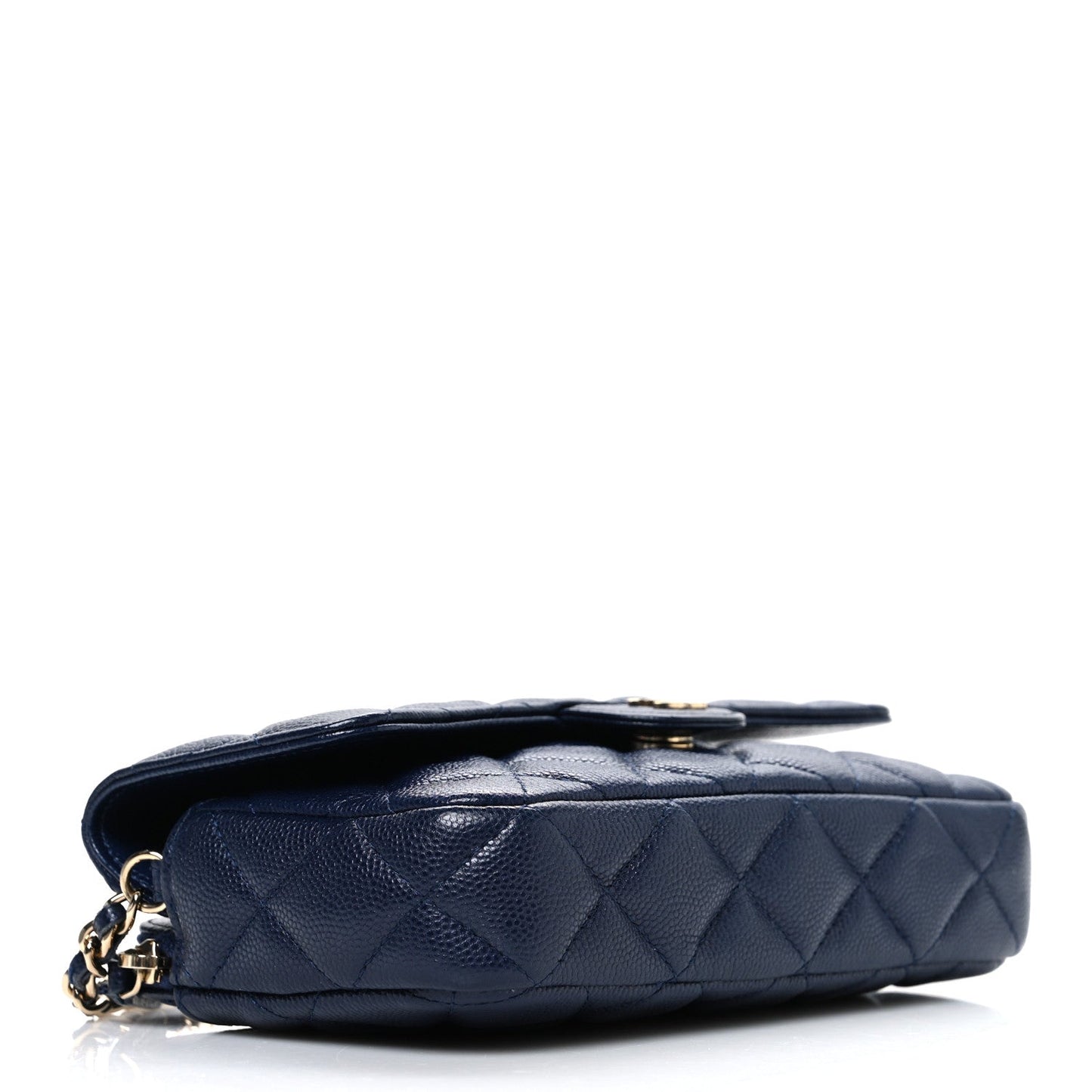 Caviar Quilted Flap Phone Holder With Chain Navy Blue