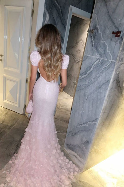 formaldressy-Pink Shiny Exquisite Floral Floor-Length Trailing Retro Elegant Prom Dress Evening Dress gh5945