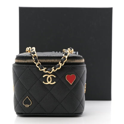Caviar Quilted Enamel Coco Casino Mini Vanity Case With Chain Black