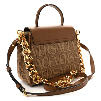 Calfskin Canvas Allover La Medusa Small Top Handle Handbag Brown