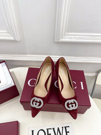 GG 26 High-Heeled 85 Pumps Burgundy Suede 587075