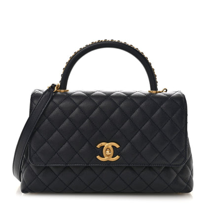 Caviar Quilted Small Coco Chain Handle Flap Navy Blue