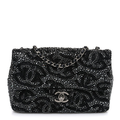 Satin Diamante CC Logo Small Flap Black Ruthenium