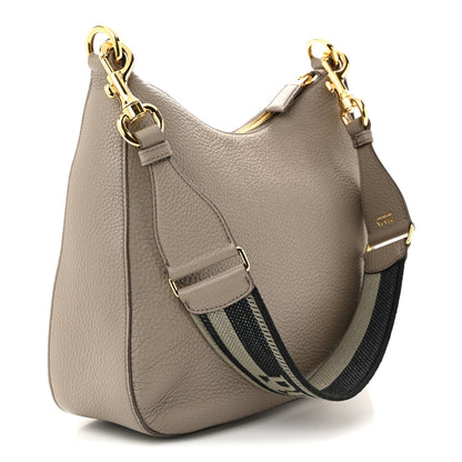 Vitello Daino Soft Large Zippered Messenger Hobo Argilla