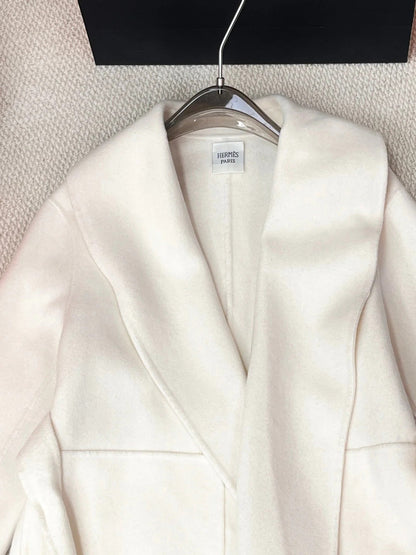 HERMES 25S LAPEL-COLLAR CASHMERE COAT 209