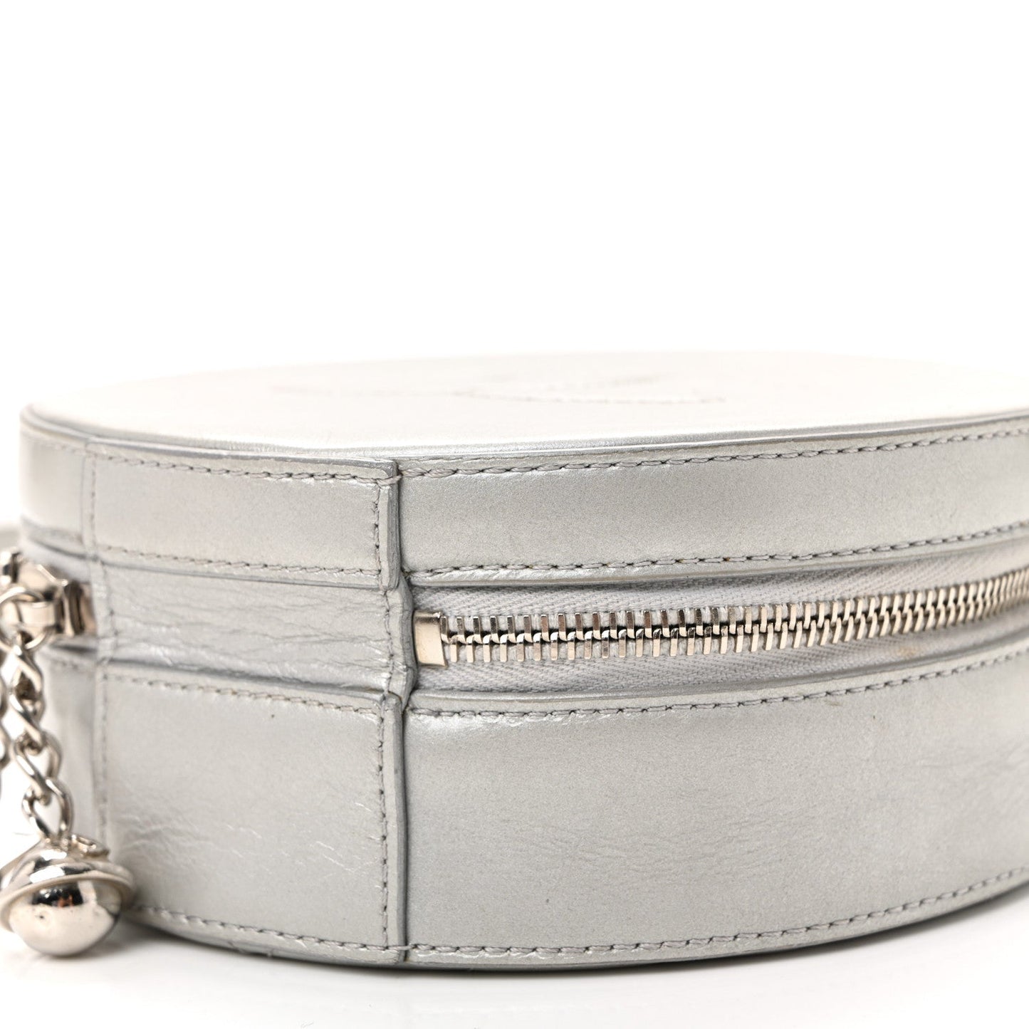 Metallic Glazed Calfskin Round As Earth Evening Bag Silver