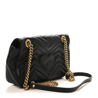 Calfskin Matelasse Small GG Marmont Shoulder Bag Black