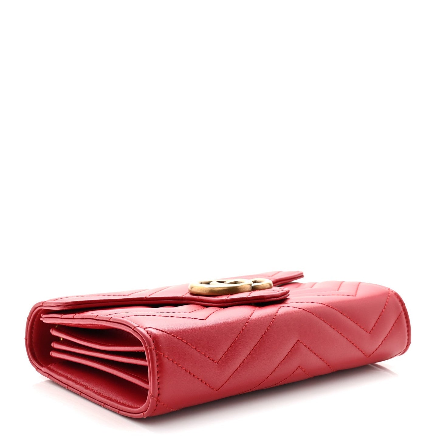 Calfskin Matelasse GG Marmont Chain Wallet Hibiscus Red