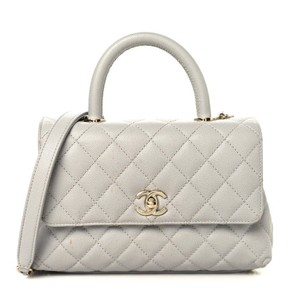 Caviar Quilted Mini Coco Handle Flap Light Grey