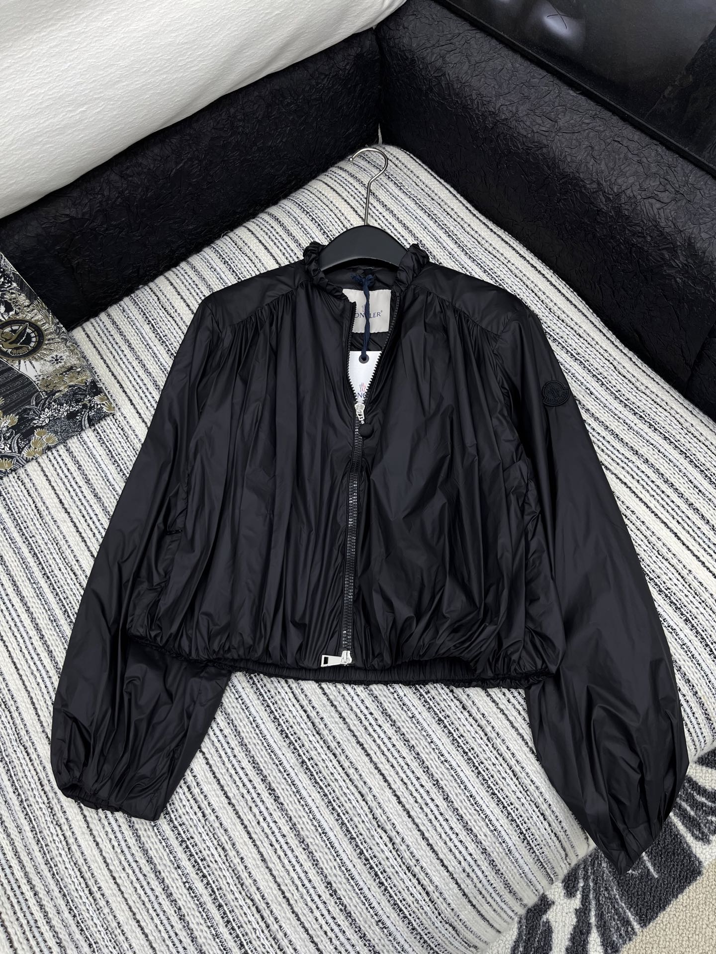 Moncle 25 Stand-Up Collar Double Zip Jacket Black Cotton and Polyester  267979