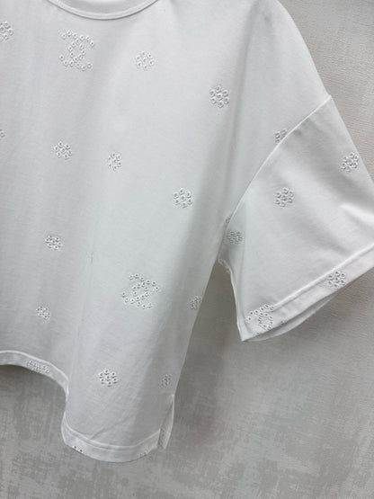 CC SS26 Laser-embroidered Cropped T-shirt White Cotton 350313