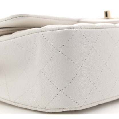 Caviar Quilted Medium Double Flap White