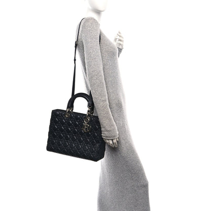 Lambskin Cannage Large Lady Dior Navy Blue