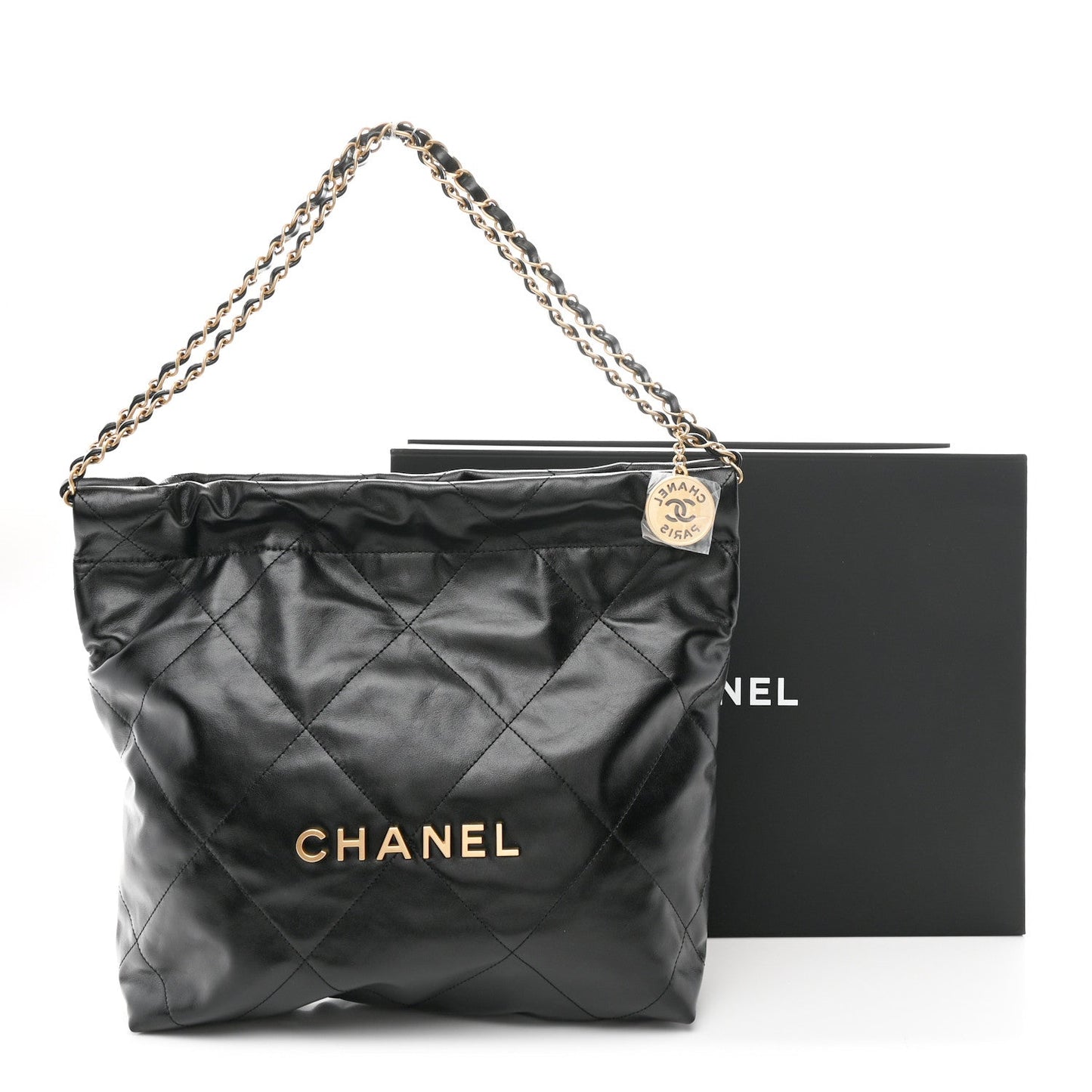 Shiny Calfskin Quilted Small Chanel 22 Black