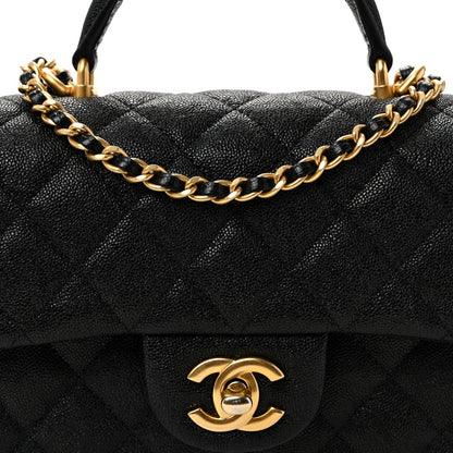 Caviar Quilted Mini Top Handle Rectangular Flap Black