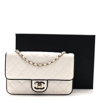 Lambskin Quilted Resin CC Mini Flap Bag White Black