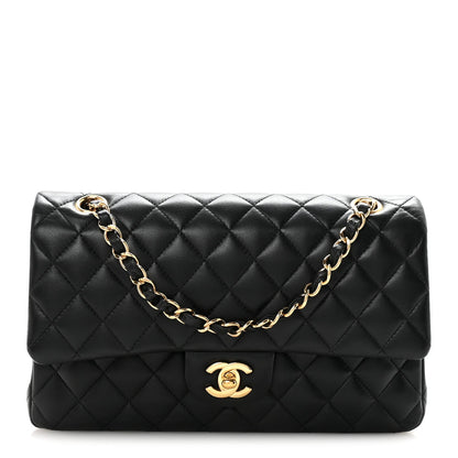 Lambskin Quilted Medium Double Flap Black