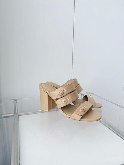 Chanel 26 Turnlock 85 Beige Sandal Mule in Lambskin 597394