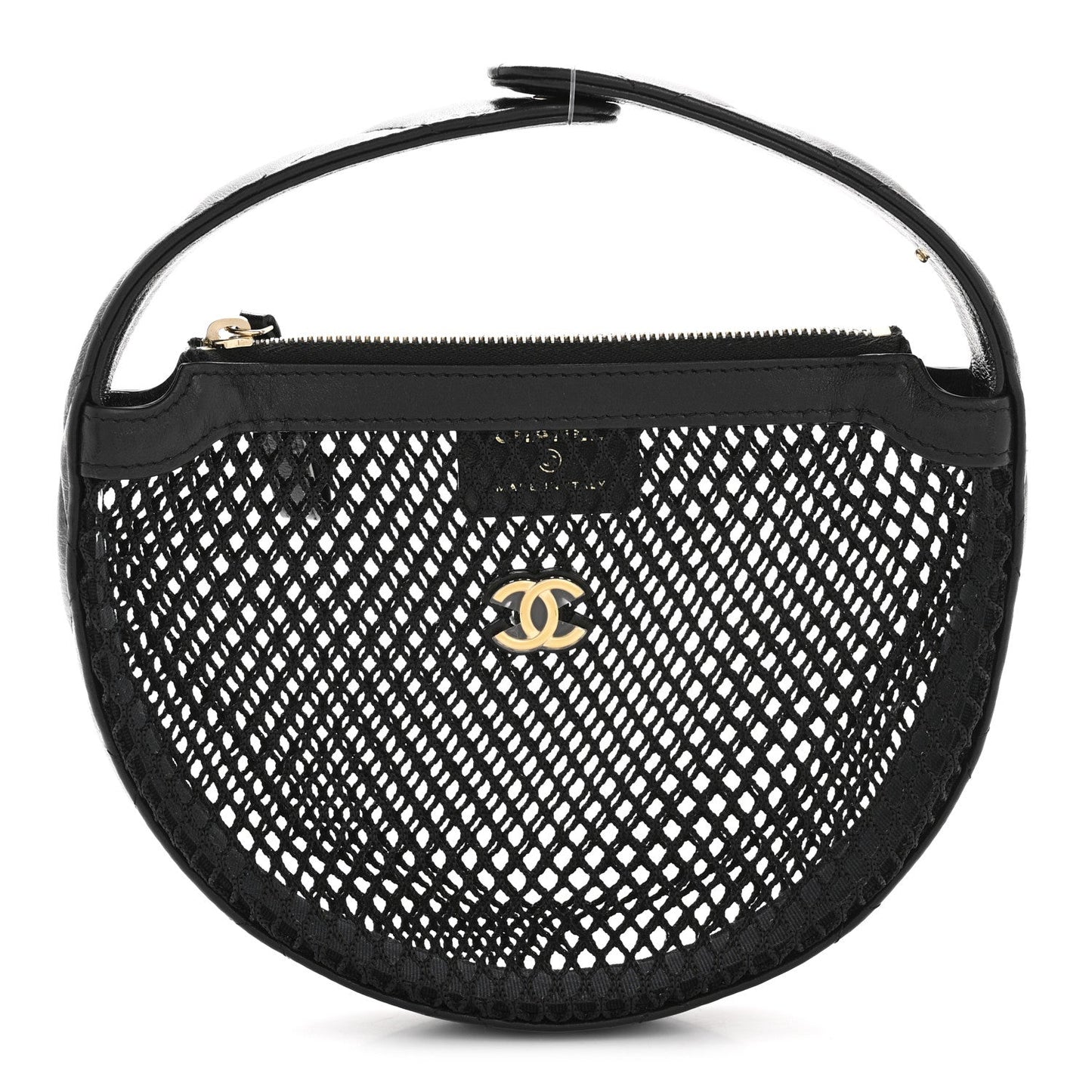 Mesh Shiny Lambskin Pouch Hobo Black