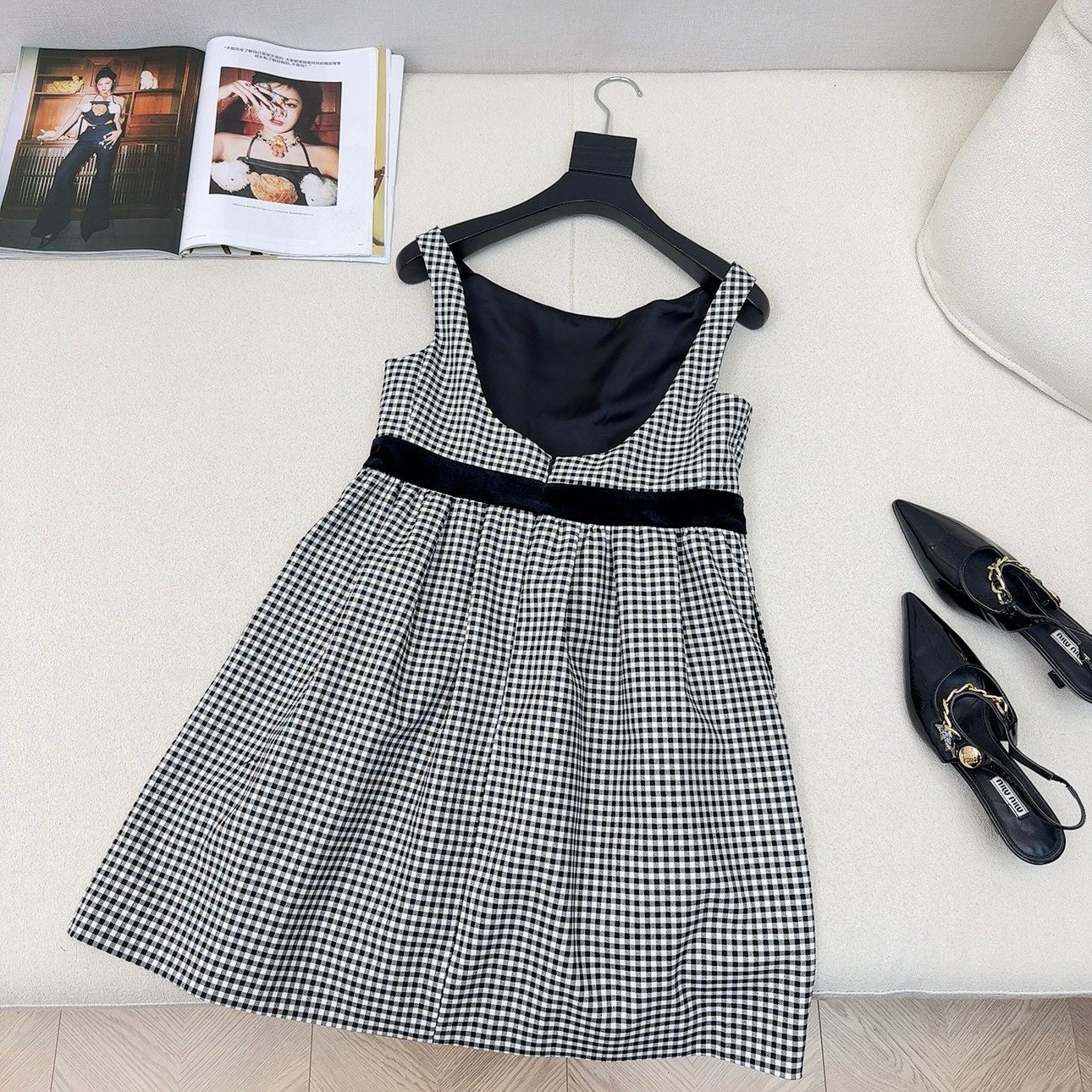 Celine 25 Bow Dress Black mix White Polyester Cotton 607798