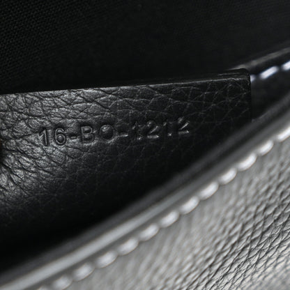 Grained Calfskin Vertical Saddle Pouch With Strap Black