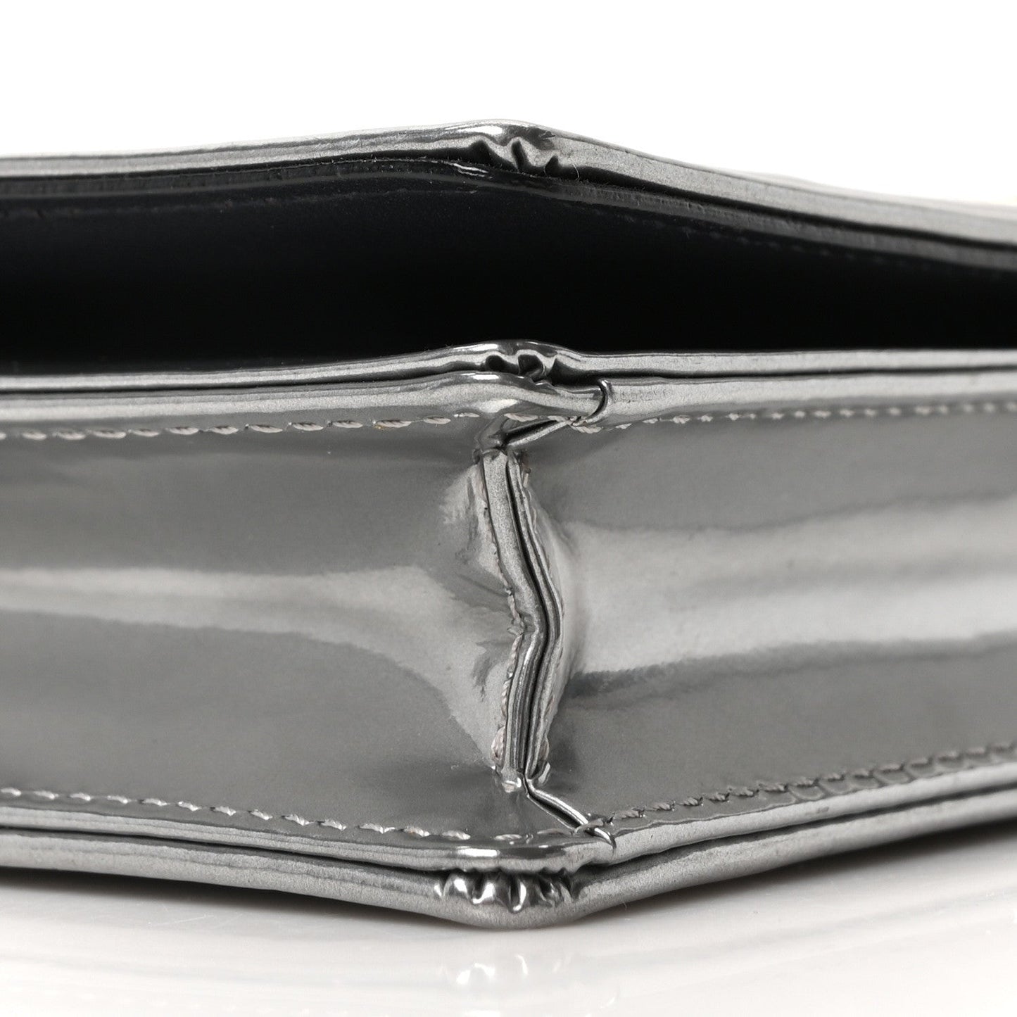 Metallic Patent Micro-Cannage Diorama Wallet on Chain Pouch Silver