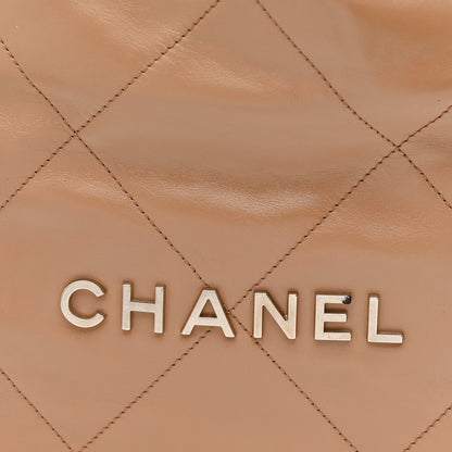 Shiny Calfskin Quilted Small Chanel 22 Beige