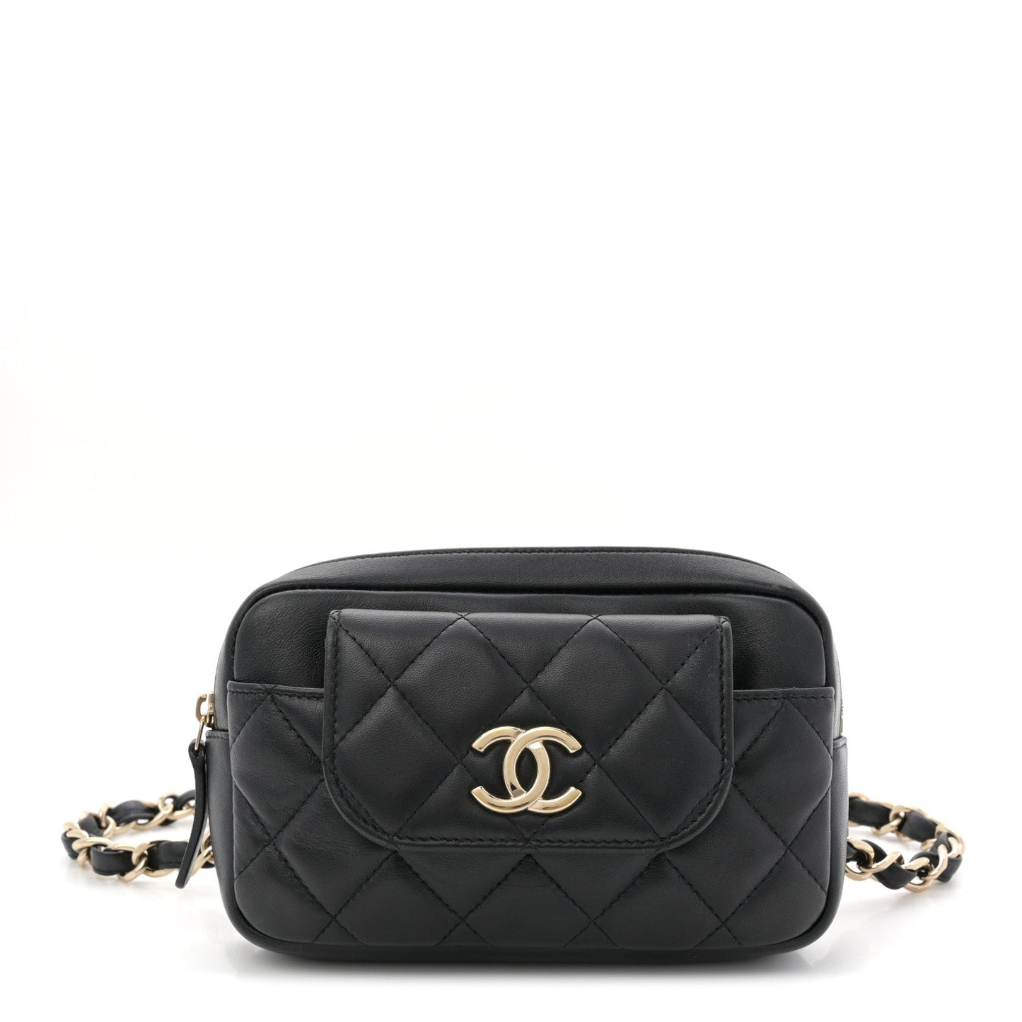 Lambskin Quilted Waist Bag Black