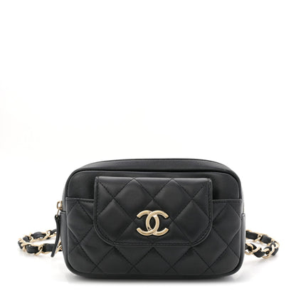 Lambskin Quilted Waist Bag Black